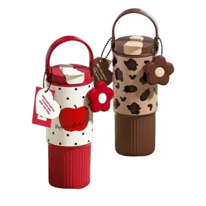 STAR  750ML Dual-Drink Thermos Flask - Portable Insulated Bottle with SUS316 Stainless Steel, Anti-Leak Design, and Cute Floral Patterns