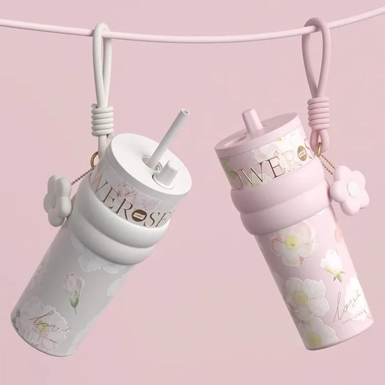 STAR  Floral Aurora 710ml Stainless Steel Vacuum Insulated Water Bottle with Ceramic Coating – 12H Heat & 24H Cold Retention, Dual Drinking Options, Leakproof Design (Rainy Spring, Sweet Osmanthus, Moonlit Camellia)