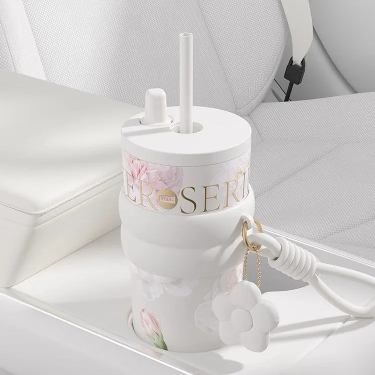 STAR  Floral Aurora 710ml Stainless Steel Vacuum Insulated Water Bottle with Ceramic Coating – 12H Heat & 24H Cold Retention, Dual Drinking Options, Leakproof Design (Rainy Spring, Sweet Osmanthus, Moonlit Camellia)