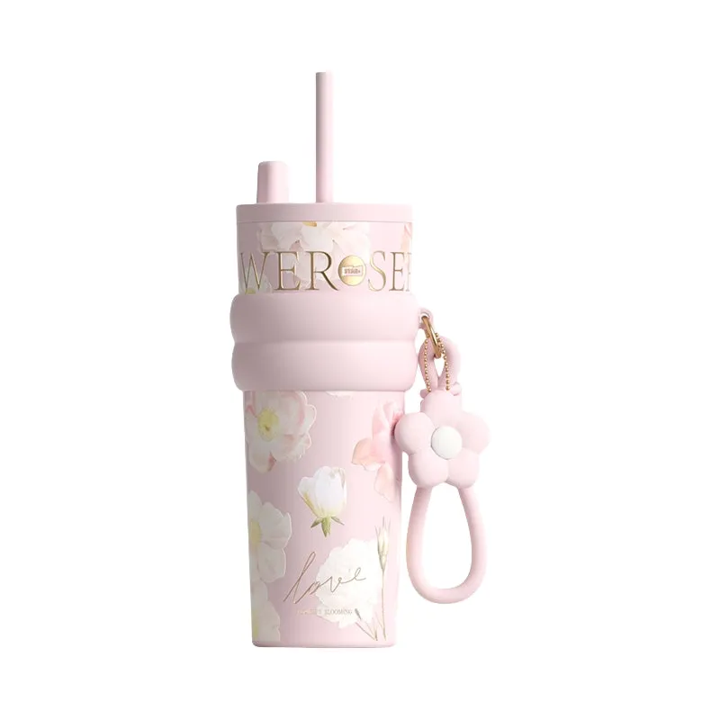 STAR  Floral Aurora 710ml Stainless Steel Vacuum Insulated Water Bottle with Ceramic Coating – 12H Heat & 24H Cold Retention, Dual Drinking Options, Leakproof Design (Rainy Spring, Sweet Osmanthus, Moonlit Camellia)