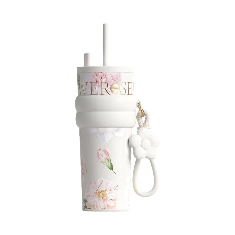 STAR  Floral Aurora 710ml Stainless Steel Vacuum Insulated Water Bottle with Ceramic Coating – 12H Heat & 24H Cold Retention, Dual Drinking Options, Leakproof Design (Rainy Spring, Sweet Osmanthus, Moonlit Camellia)