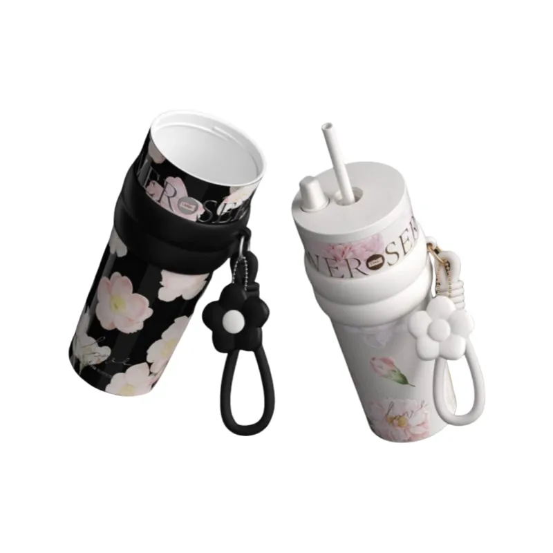 STAR  Floral Aurora 710ml Stainless Steel Vacuum Insulated Water Bottle with Ceramic Coating – 12H Heat & 24H Cold Retention, Dual Drinking Options, Leakproof Design (Rainy Spring, Sweet Osmanthus, Moonlit Camellia)
