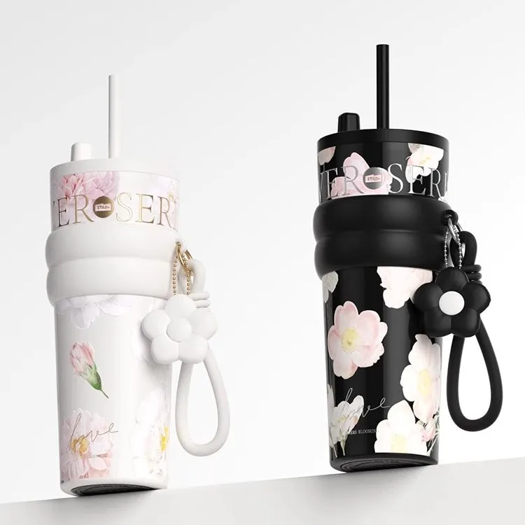STAR  Floral Aurora 710ml Stainless Steel Vacuum Insulated Water Bottle with Ceramic Coating – 12H Heat & 24H Cold Retention, Dual Drinking Options, Leakproof Design (Rainy Spring, Sweet Osmanthus, Moonlit Camellia)