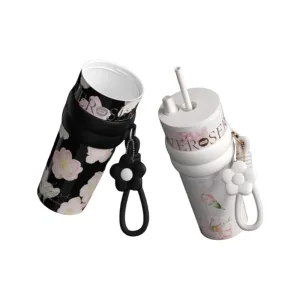 STAR  Floral Aurora 710ml Stainless Steel Vacuum Insulated Water Bottle with Ceramic Coating – 12H Heat & 24H Cold Retention, Dual Drinking Options, Leakproof Design (Rainy Spring, Sweet Osmanthus, Moonlit Camellia)