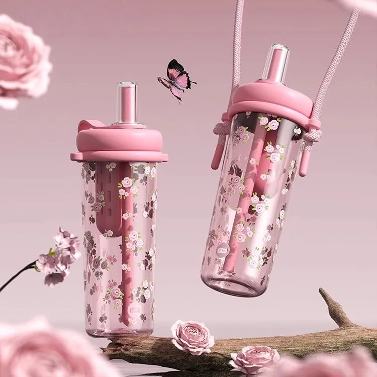 STAR  Flower Series Water Bottle – 800ml, BPA-Free Tritan Material, Leak-Proof Design with Carrying Strap