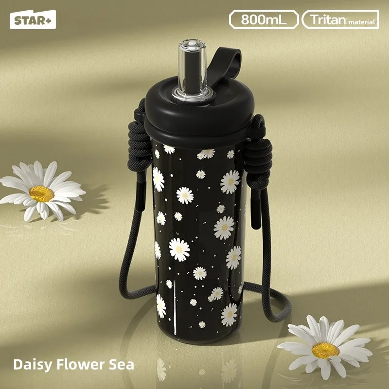 STAR  Flower Series Water Bottle – 800ml, BPA-Free Tritan Material, Leak-Proof Design with Carrying Strap