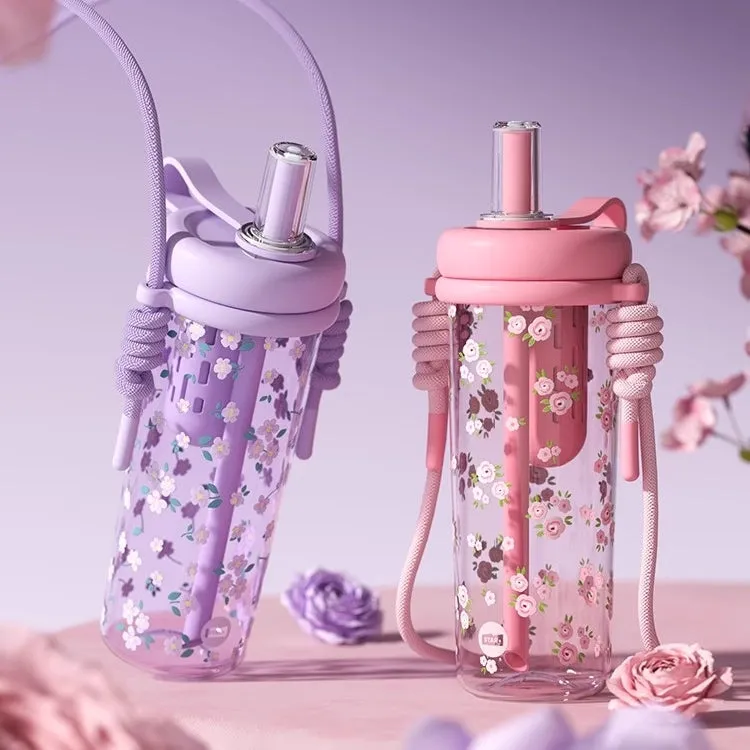 STAR  Flower Series Water Bottle – 800ml, BPA-Free Tritan Material, Leak-Proof Design with Carrying Strap