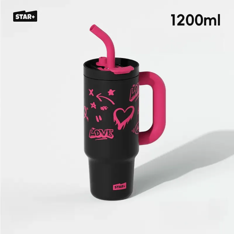 STAR  Graffiti Mug Good Looks Straw Cup Water Bottle 1200ml