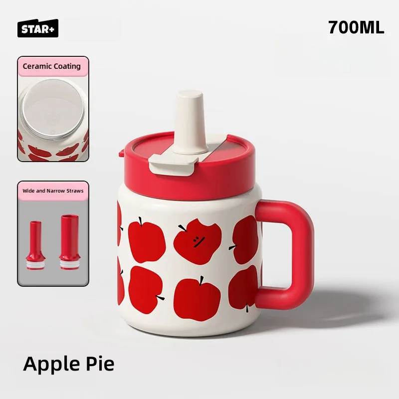 STAR  Vacuum Insulated Stainless Steel Mug – 700ML Desk Cup with Leak-Proof Lid, Cute Print Design, Dual Drinking Modes