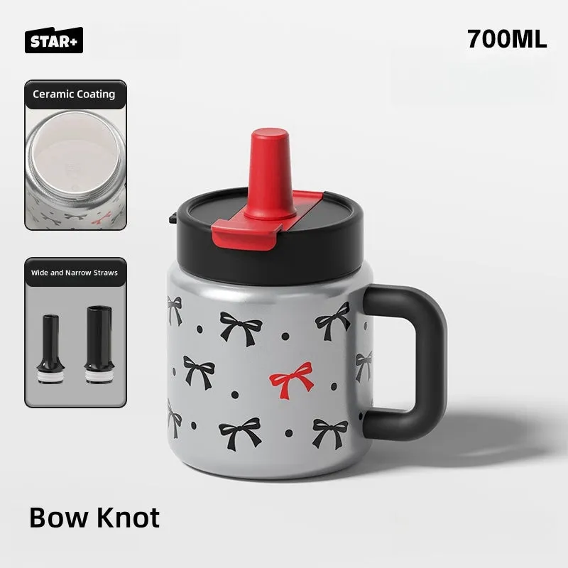 STAR  Vacuum Insulated Stainless Steel Mug – 700ML Desk Cup with Leak-Proof Lid, Cute Print Design, Dual Drinking Modes