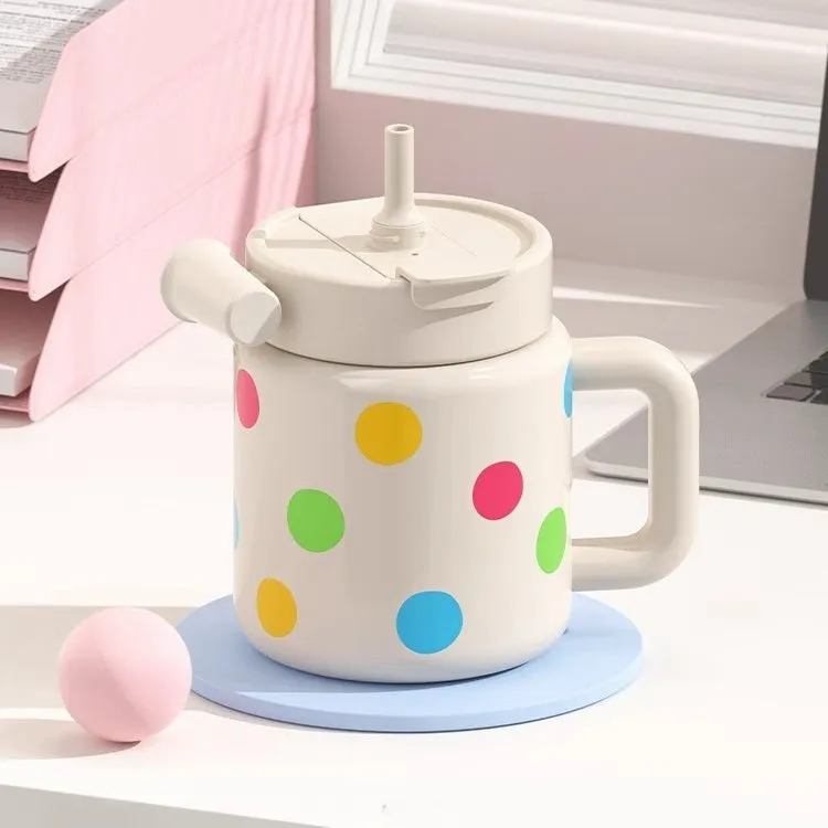 STAR  Vacuum Insulated Stainless Steel Mug – 700ML Desk Cup with Leak-Proof Lid, Cute Print Design, Dual Drinking Modes