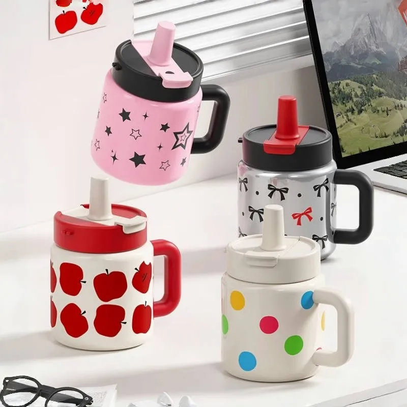 STAR  Vacuum Insulated Stainless Steel Mug – 700ML Desk Cup with Leak-Proof Lid, Cute Print Design, Dual Drinking Modes