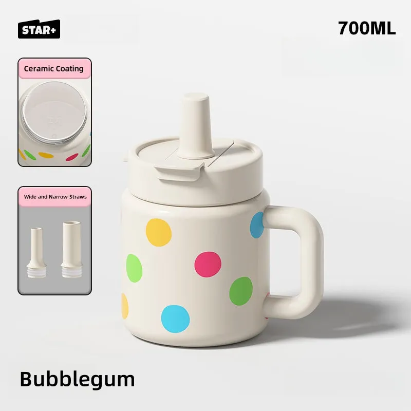 STAR  Vacuum Insulated Stainless Steel Mug – 700ML Desk Cup with Leak-Proof Lid, Cute Print Design, Dual Drinking Modes