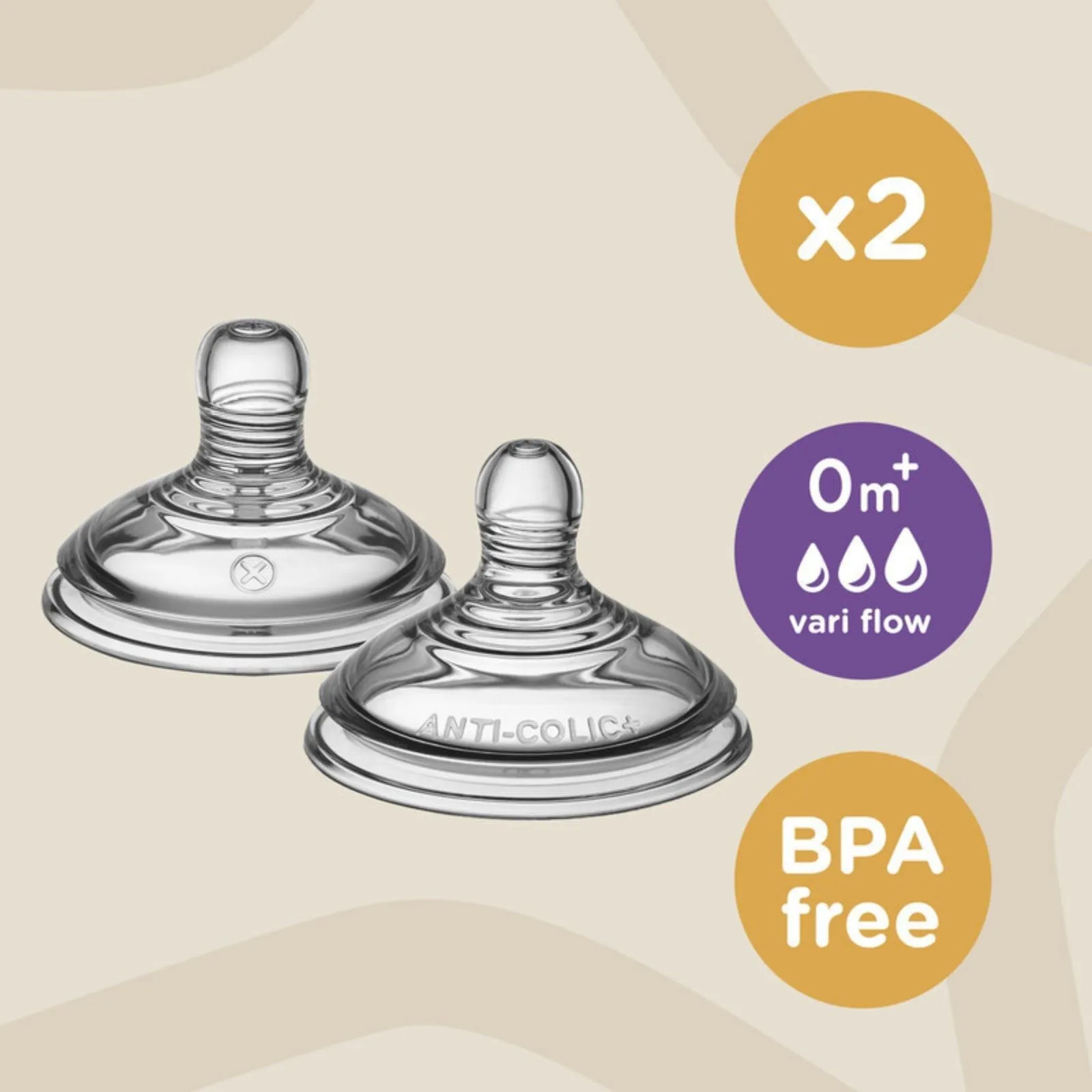 Tommee Tippee Closer to Nature Vari Flow Teat 0  months Pack of 2