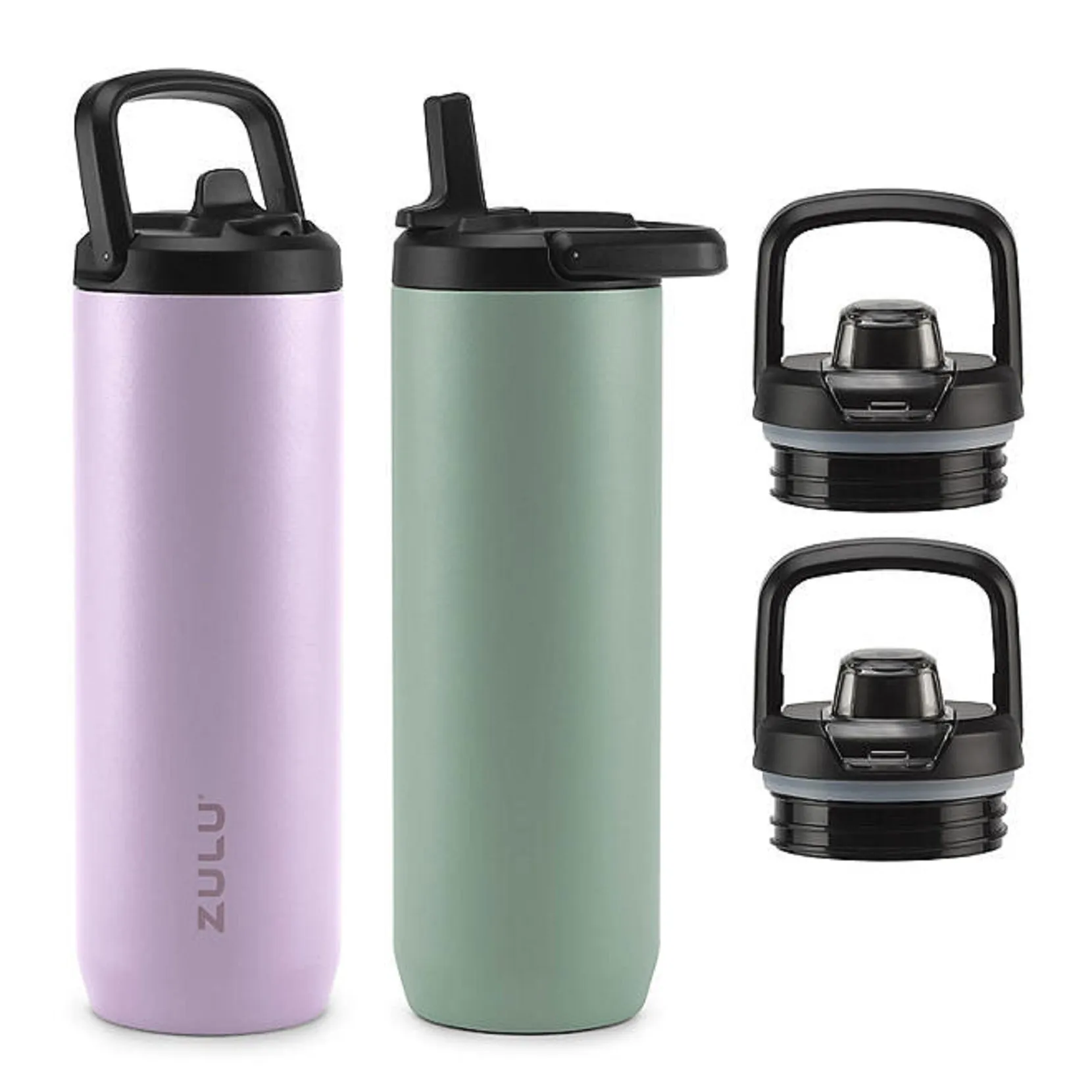 Zulu 411-2401-900 Base Stainless Steel Water Bottle with Lids., 2 Pack 24oz, Passion Fruit/Matcha