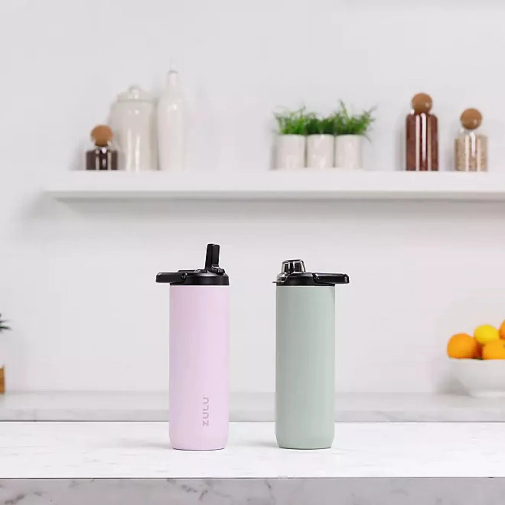 Zulu 411-2401-900 Base Stainless Steel Water Bottle with Lids., 2 Pack 24oz, Passion Fruit/Matcha